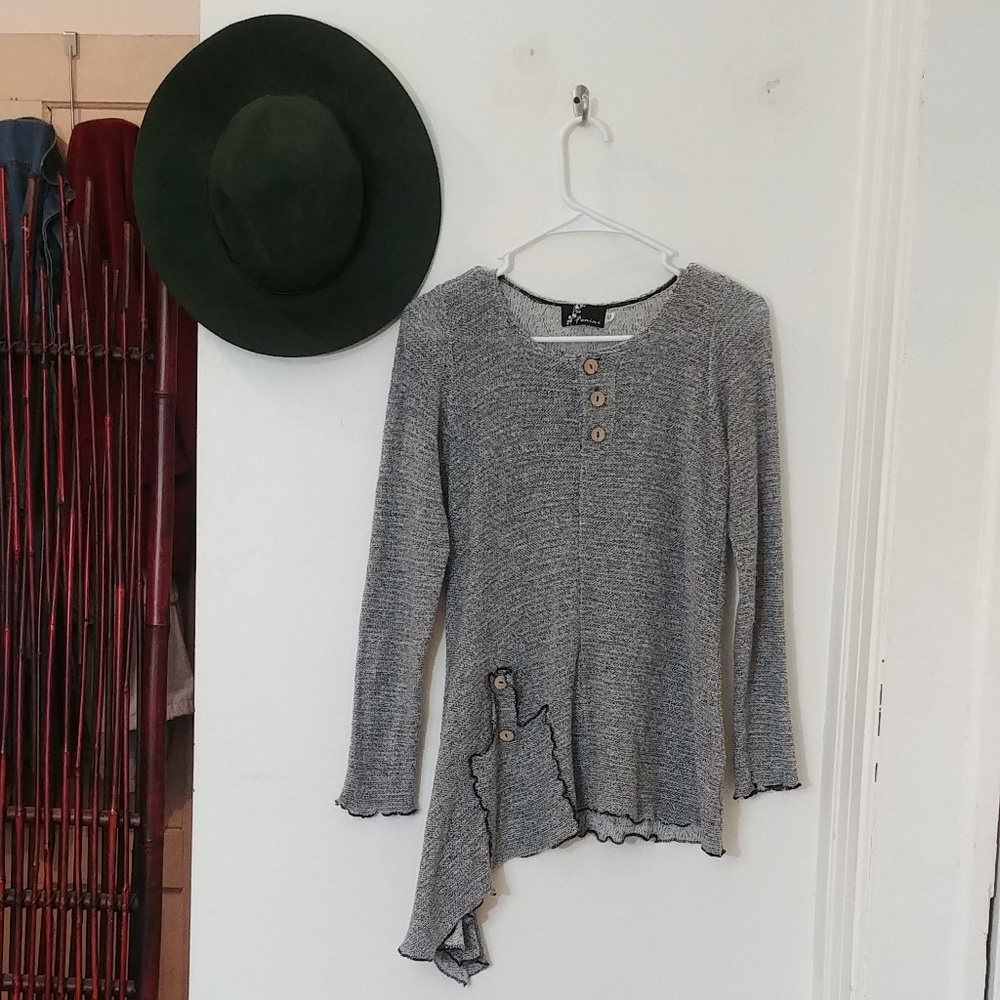 Woven Asymmetrical Waffle Knit Shirt